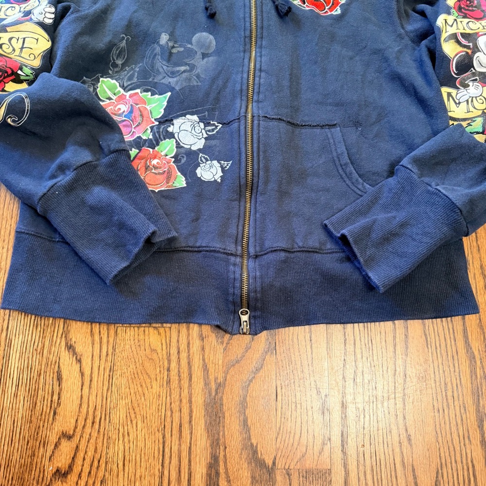 Disney Mickey Mouse Tattoo Rose Zip Hoodie XL Kids Fits Adult Small Black - Picture 4 of 12
